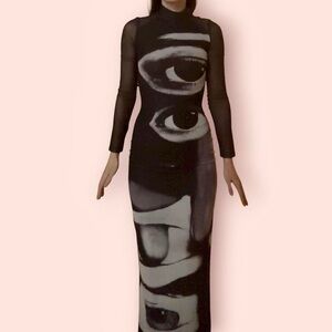 Y2K goth grunge rave sheer black dress with all seeing eye print size XS-S